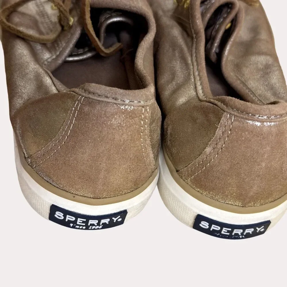 Sperry Seacoast Metallic Gold Sneakers Shoes Flats Leather Womens 7.5 bv
